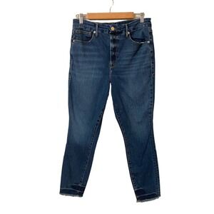 Good American Fray Hem Good Waist Crop Women's size 15 Blue Denim Jeans Casual